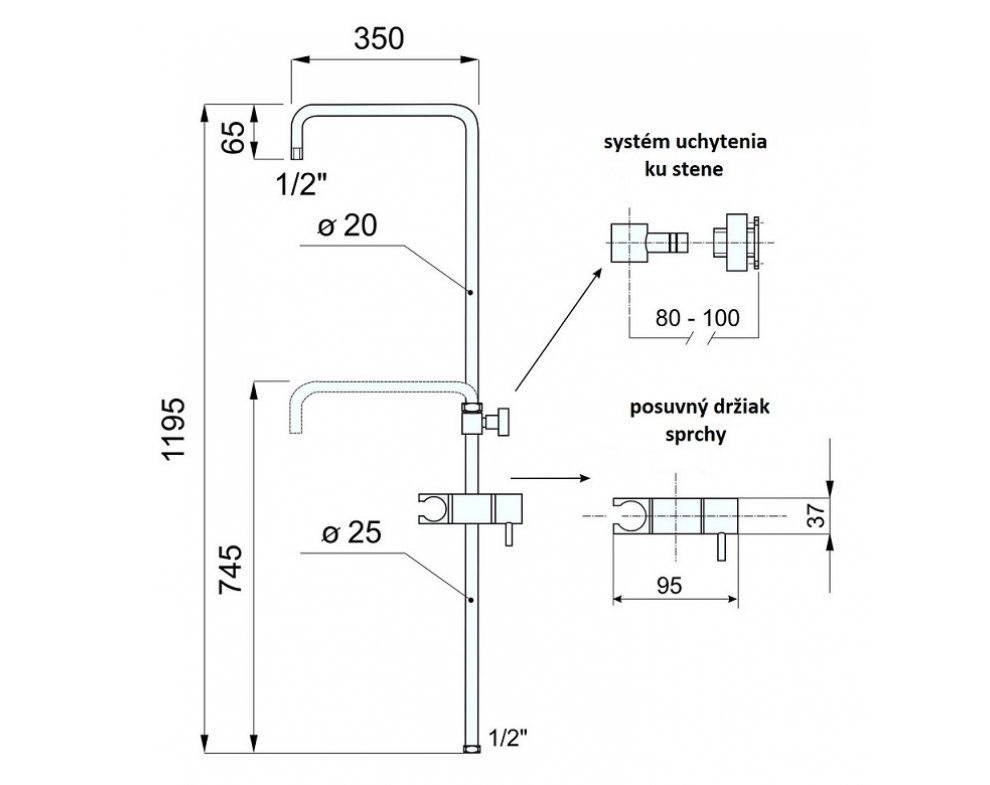 sprchový set termostatickej batérie PERSEI s tyčou Tevere a kompletným príslušenstvom