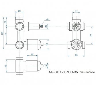 batéria AQS sprchová podomietková pre 3 odberné miesta, s AQ-boxom a s keramickým prepínačom, GALLERIA