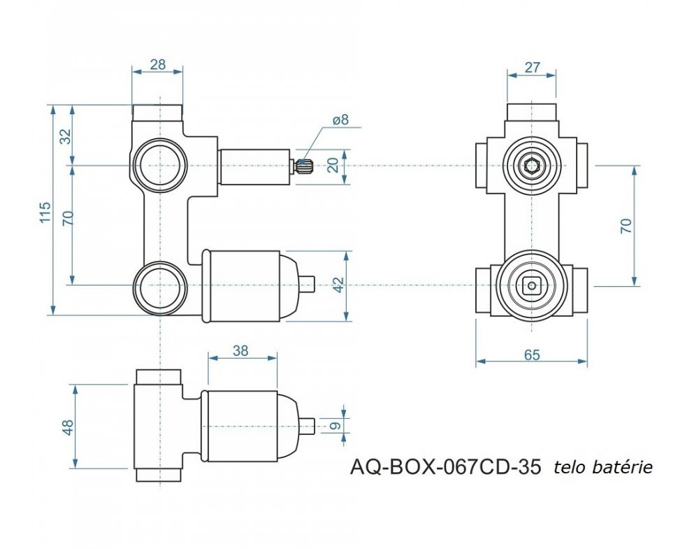 batéria AQS sprchová podomietková pre 3 odberné miesta, s AQ-boxom a s keramickým prepínačom, GALLERIA
