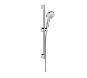 Sprchová súprava, Crometta 100, ručná sprcha EcoSmart 9 l/min, sprchová tyč 65cm, biela/chróm