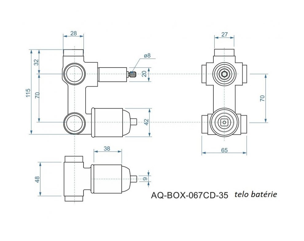 batéria AQS sprchová podomietková pre 3 odberné miesta, s AQ-boxom a s keramickým prepínačom, DOCKS
