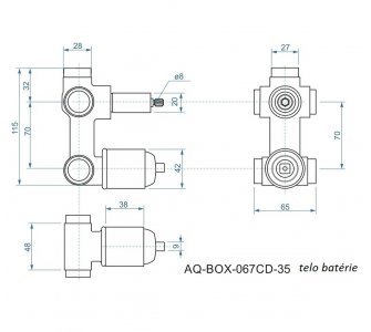 batéria AQS sprchová podomietková pre 3 odberné miesta, s AQ-boxom a s keramickým prepínačom, PLATFORM