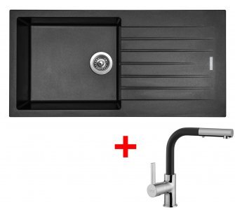 SET drez granitový Sinks PERFECTO 1000 Metalblack + batéria so sprškou ENIGMA S Metalblack