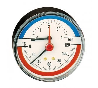 teplomer a tlakomer, 1/2” napojenie zozadu, priemer 80mm, rozsah: 0÷4   bar; 0÷120°C
