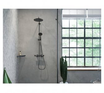 Sprchový systém s termostatom, EcoSmart, CROMA SELECT S Showerpipe, matná čierna