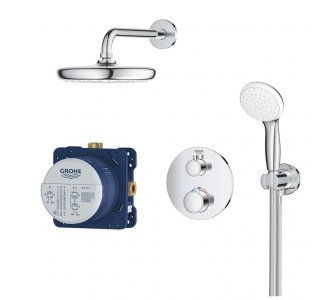 sprchový systém s termostatickou batériou, hlavová sprcha d210mm, 2-poloh. ručná sprcha, GROHTHERM, chróm
