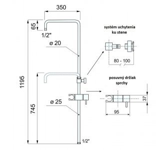sprchový set termostatickej batérie COOLTOUCH s tyčou Tevere a kompletným príslušenstvom