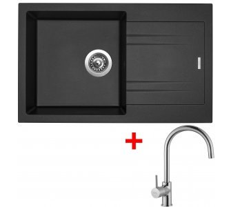 SET drez granit Sinks LINEA 780 N Metalblack + batéria VITALIA