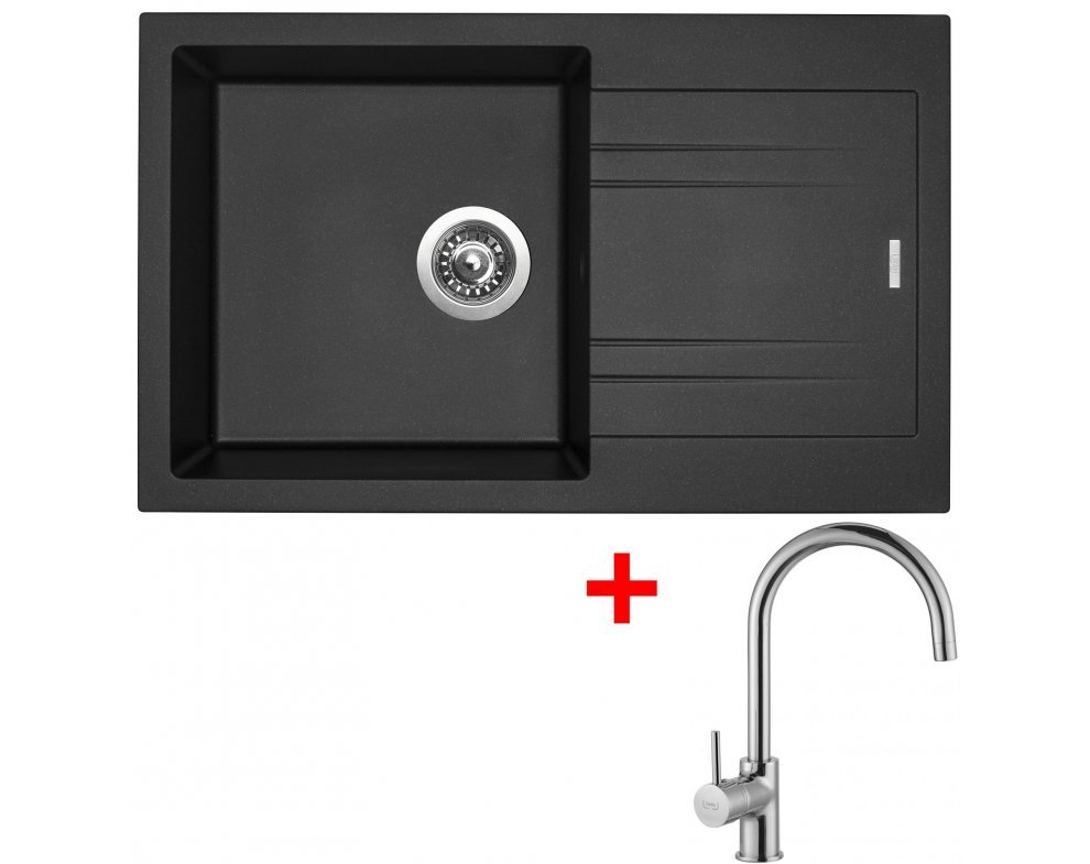 SET drez granit Sinks LINEA 780 N Metalblack + batéria VITALIA 